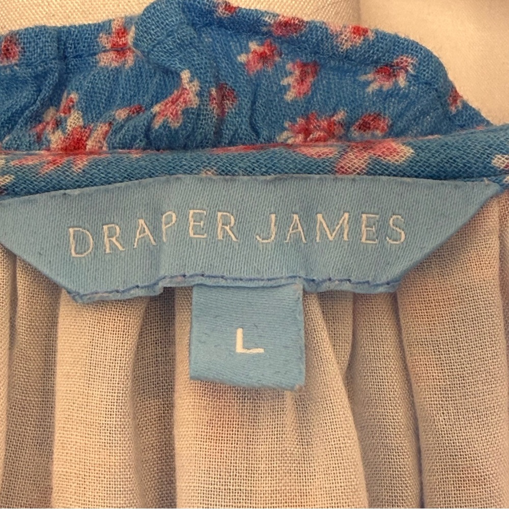 Draper James Lucinda Floral Dress Blue Pink Cotton Ruffle Hem V Neck Women’s L - Picture 2 of 13